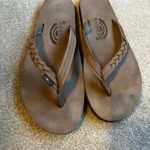 Rainbow Braided Leather Flip Flops